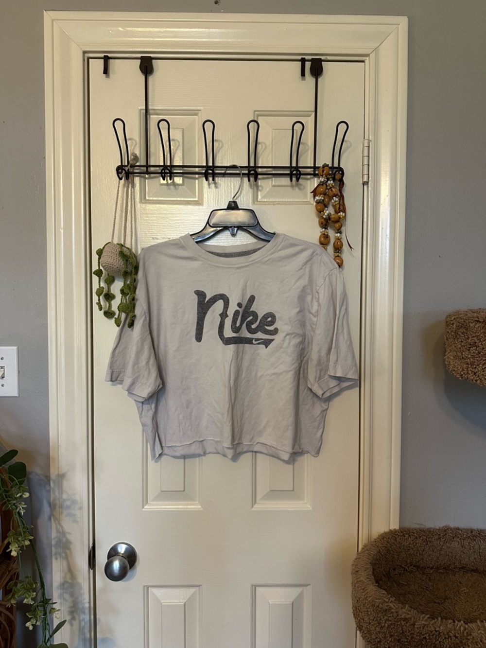 Nike White Tee with Heather Gray Script Logo